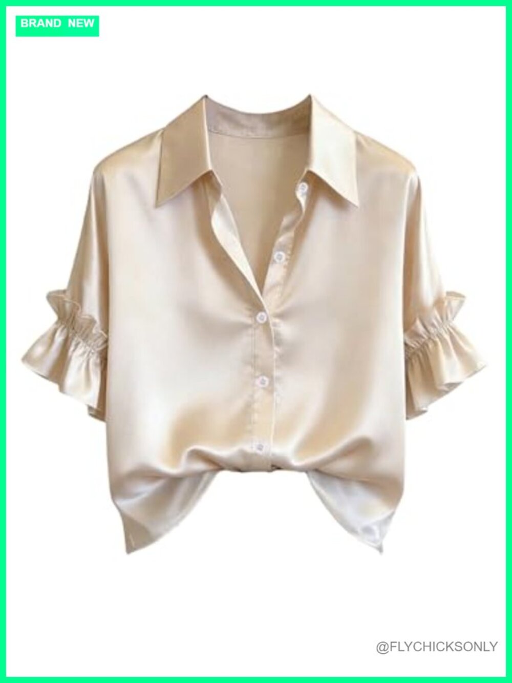 Satin Ruffle Button Down Blouse Short Sleeve Collared Work Top